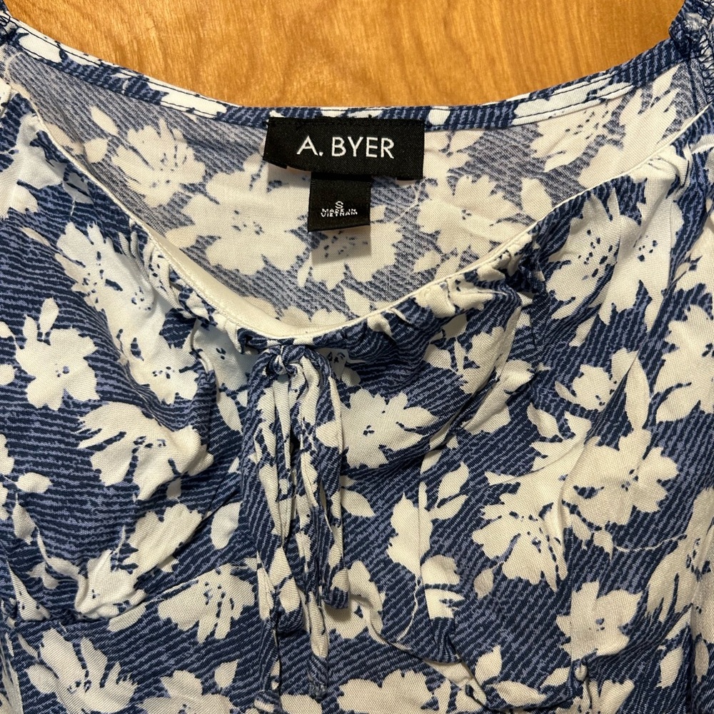 A. Byer Blue and White Flutter Sleeve Sundress - Picture 3 of 5